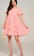 Women's Short Sleeve Tiered Plaid Mini Dress.