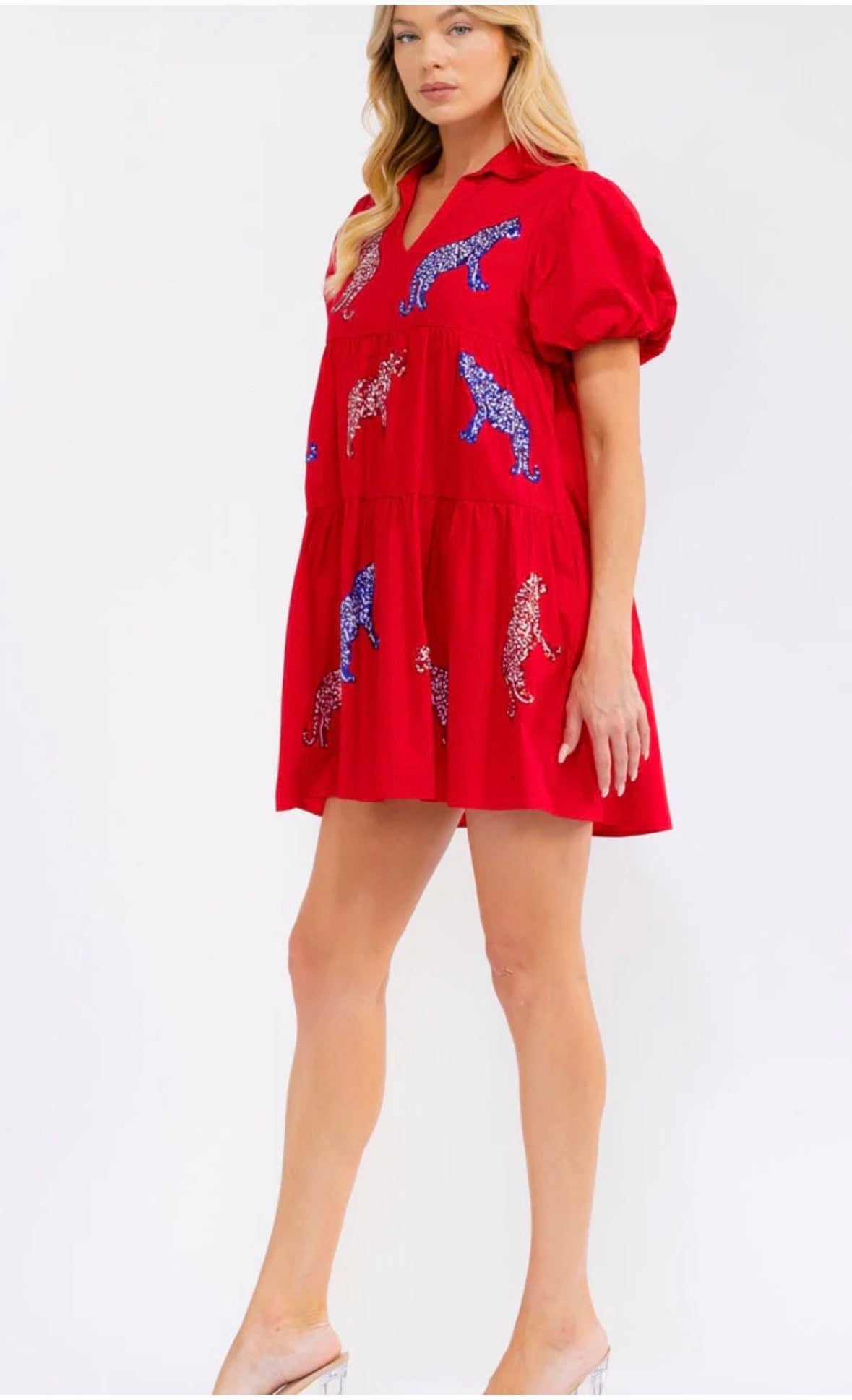 Women's Short Sleeve V-Neck Sequin Graphic Mini Dress
