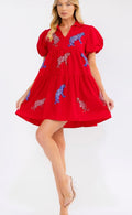 Women's Short Sleeve V-Neck Sequin Graphic Mini Dress
