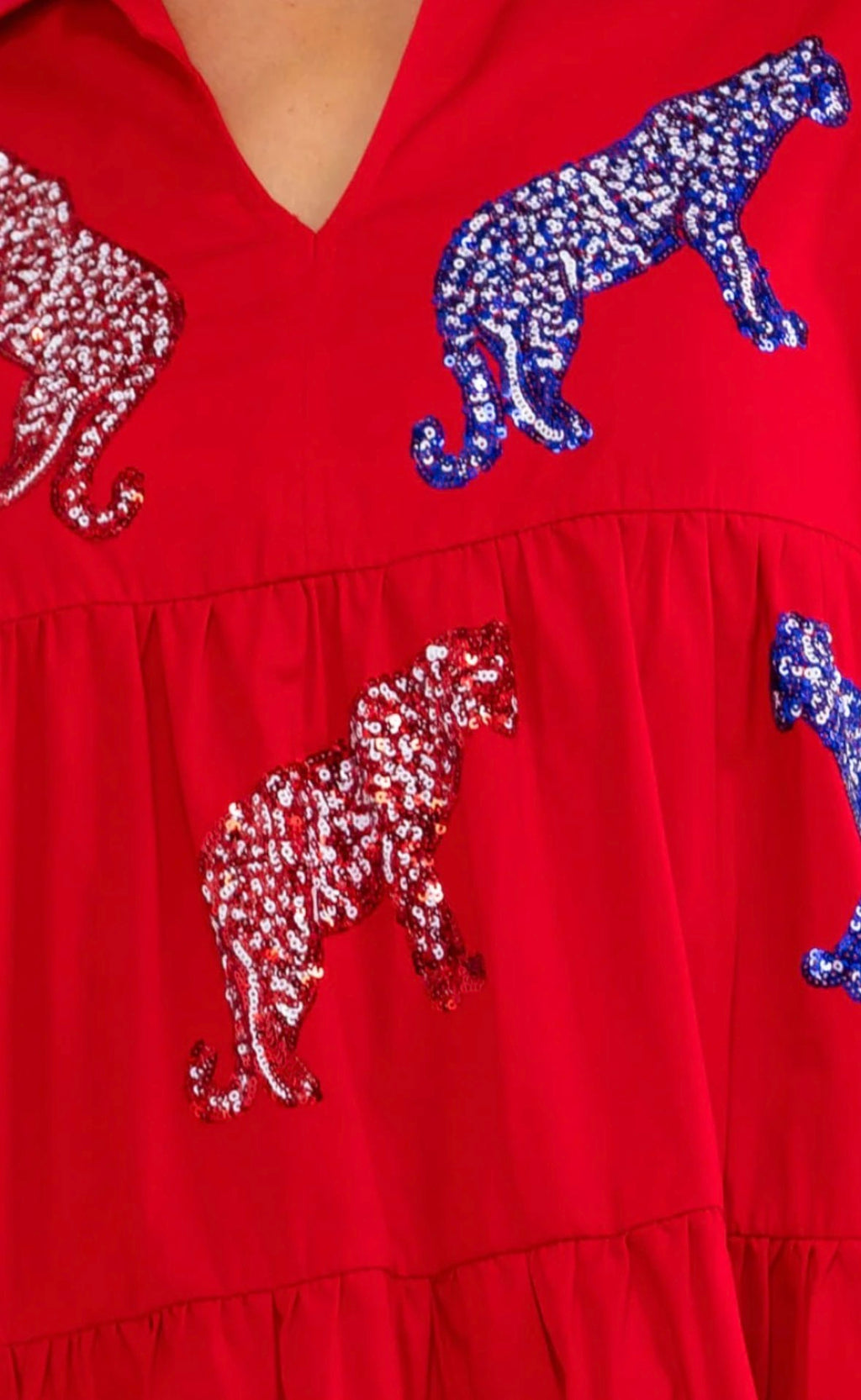 Women's Short Sleeve V-Neck Sequin Graphic Mini Dress