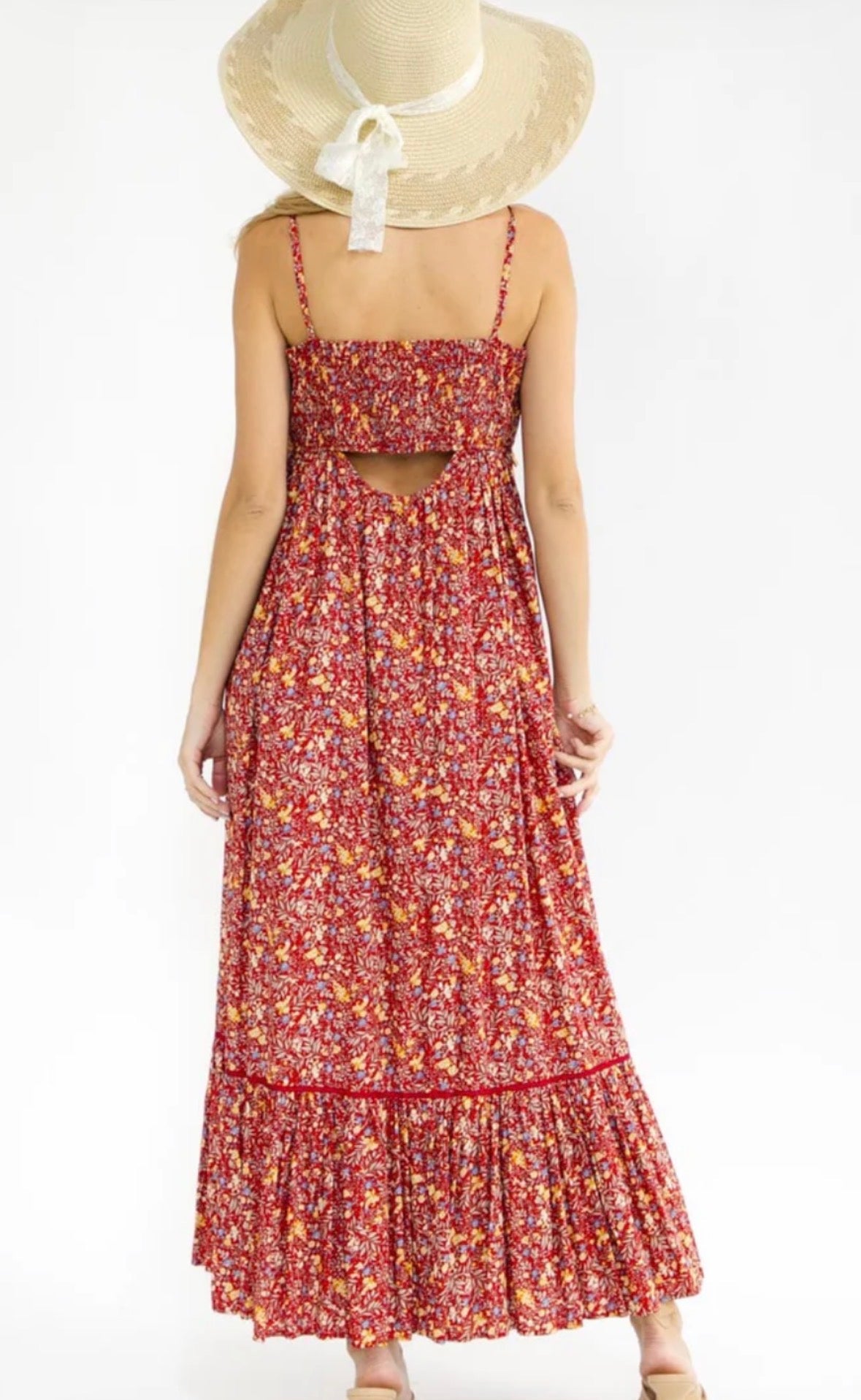 Women's Sleeveless Smock Button Up Front Slit Maxi Dress