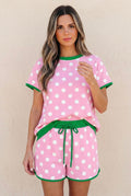 Pink Polka Dot Contrast Edge Short Set