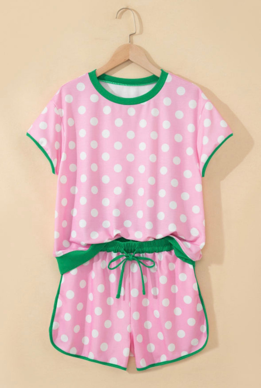 Pink Polka Dot Contrast Edge Short Set