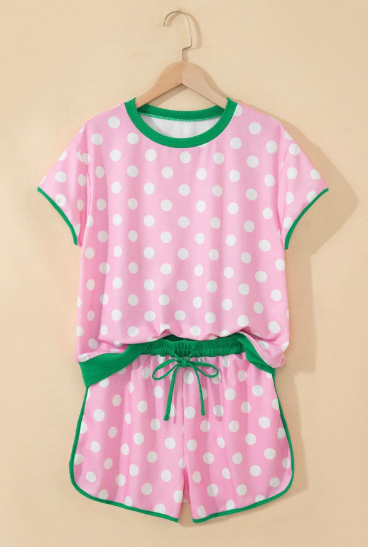 Pink Polka Dot Contrast Edge Short Set