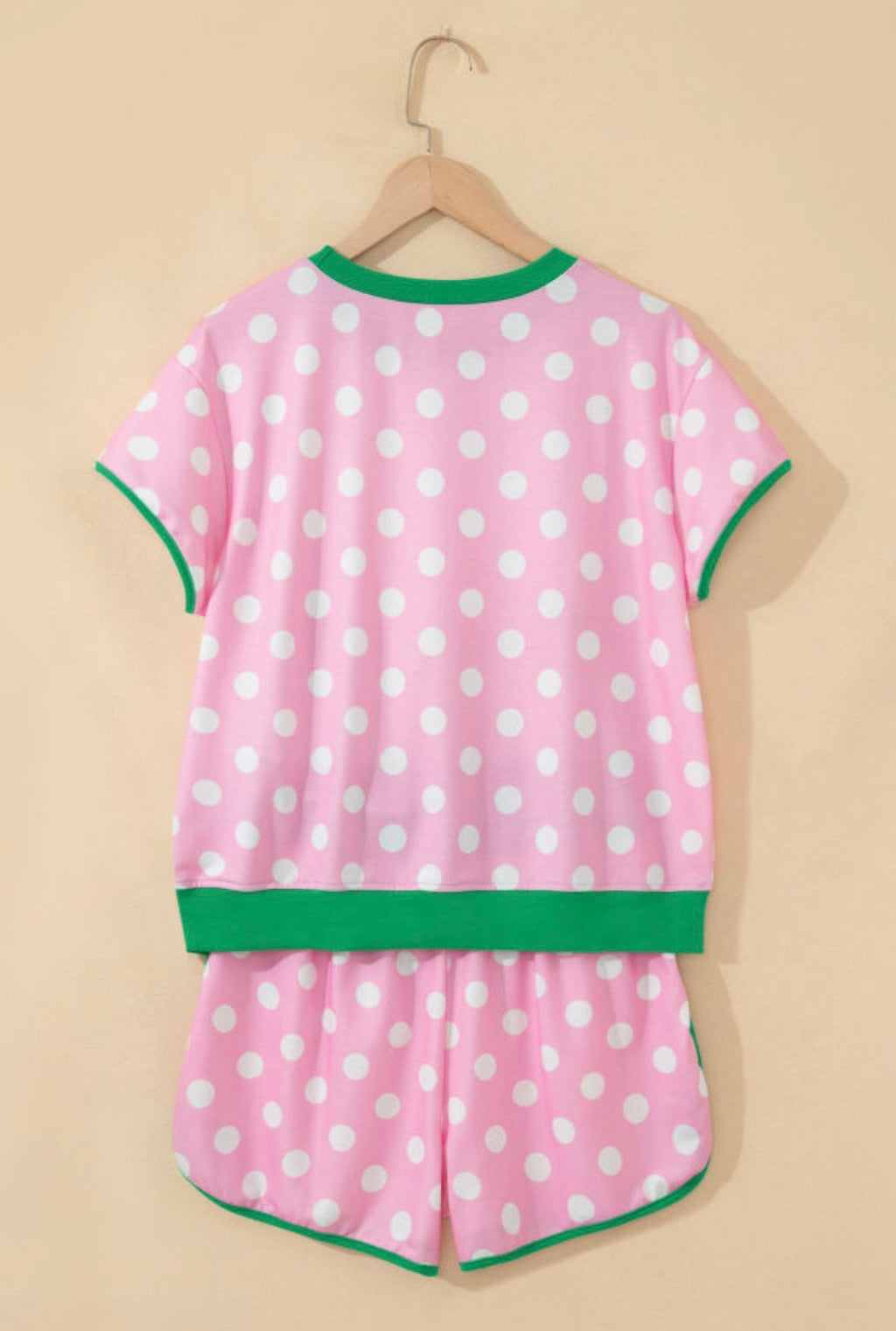 Pink Polka Dot Contrast Edge Short Set